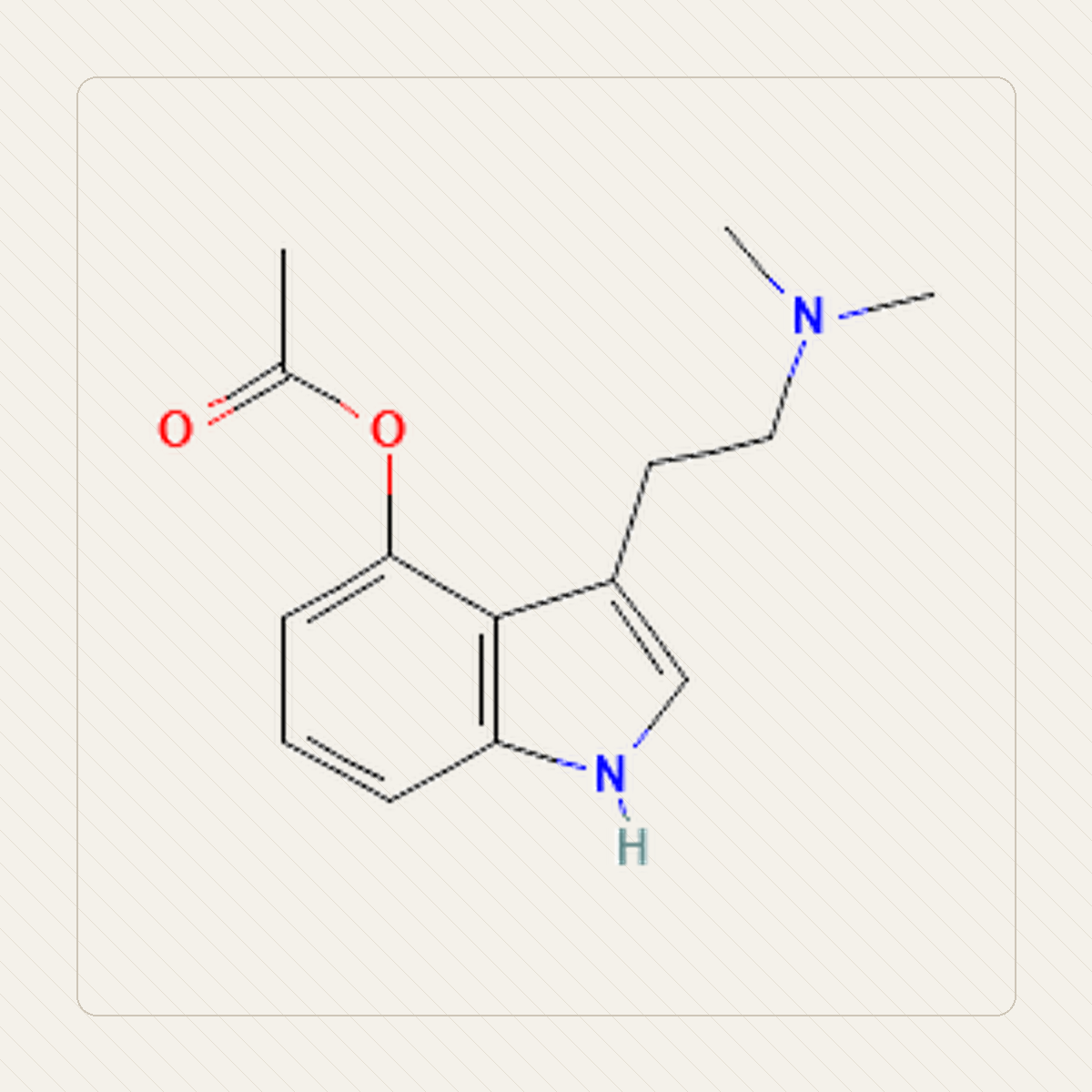 4-AcO-DMT O-acetylo-psylocyna, il·lustració educativa de l’estructura molecular