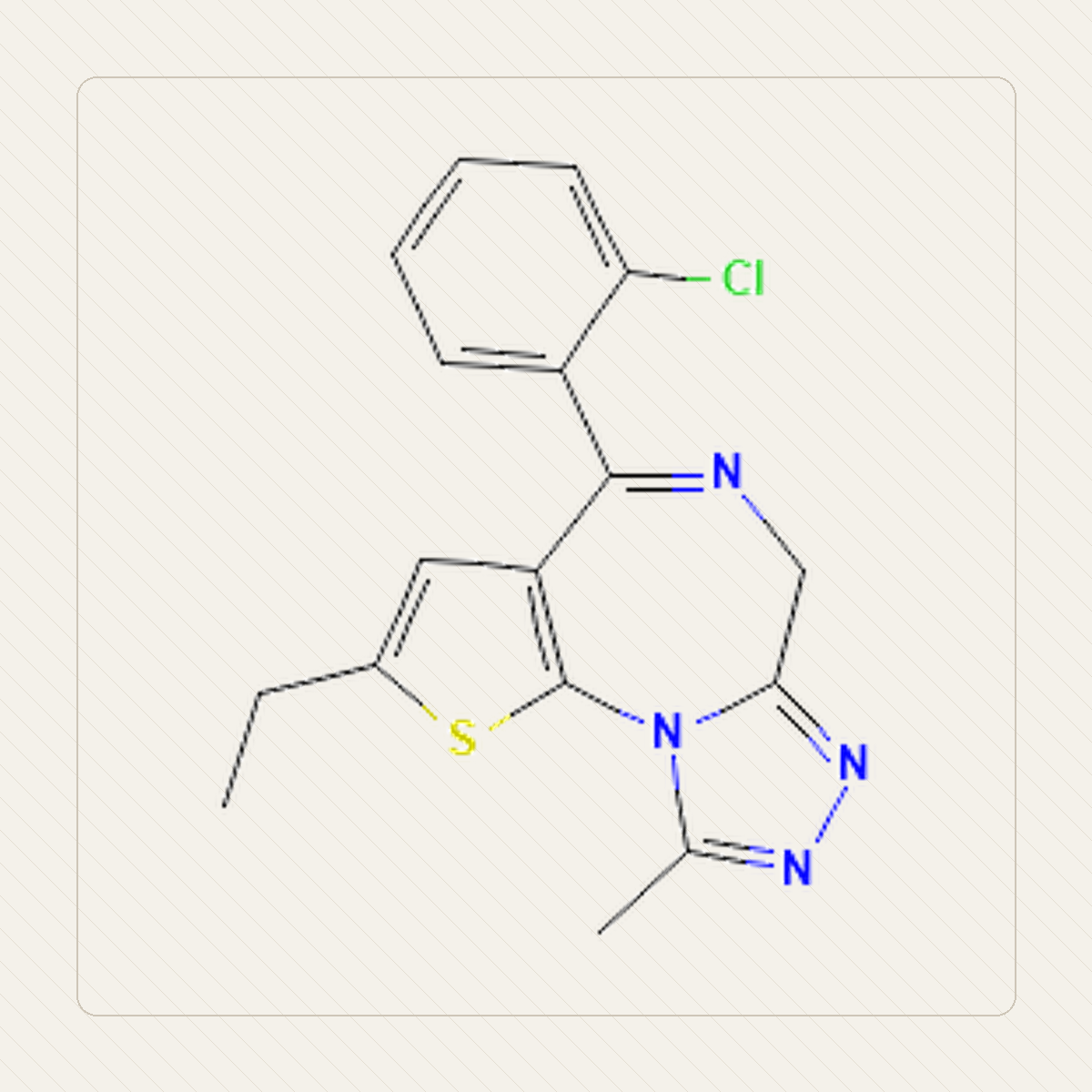 Etizolam, il·lustració educativa de l’estructura molecular