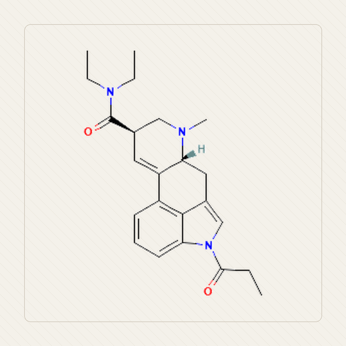 1P-LSD 1-propionylo-LSD, il·lustració educativa de l’estructura molecular