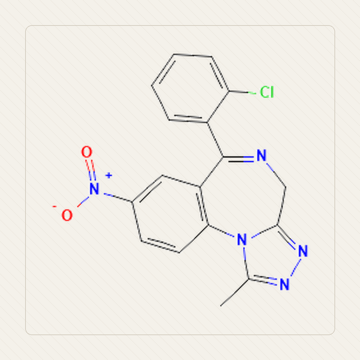 Klonazolam, il·lustració educativa de l’estructura molecular