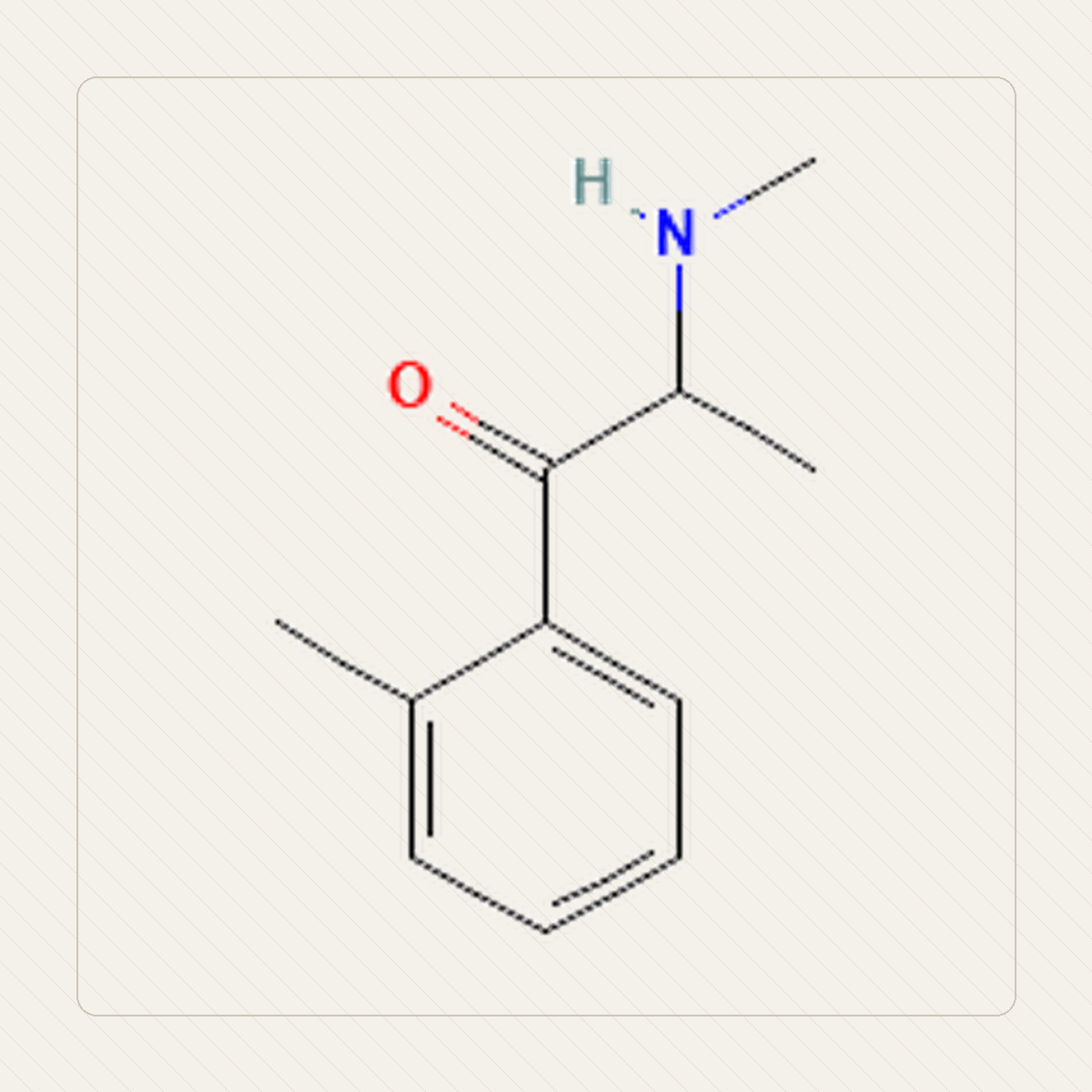 2-MMC 2-metylometkatynon, il·lustració educativa de l’estructura molecular