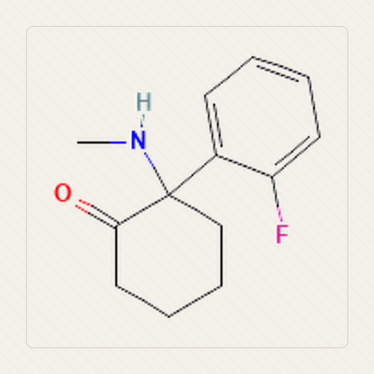 2-FDCK 2-fluorodeschloroketamina, il·lustració educativa de l’estructura molecular